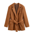 Elegant langry fashion suede blazer in brown with belt and pocket detail