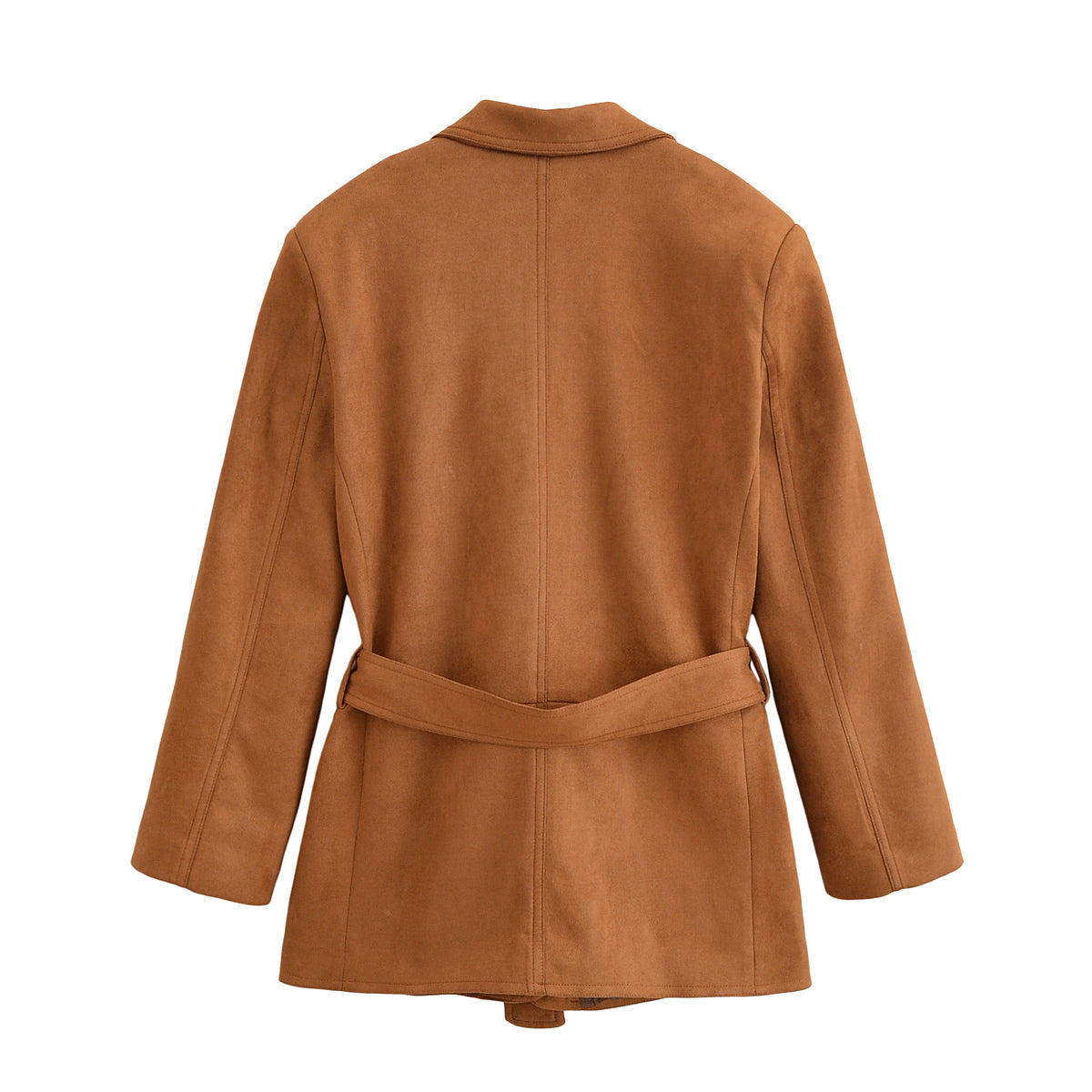 Elegant camel-colored woolen blazer with belt detail, langry fashion ملابس