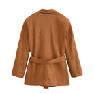 Elegant camel-colored woolen blazer with belt detail, langry fashion ملابس