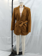 Elegant Langry lace-up suede blazer in brown with belt and pockets