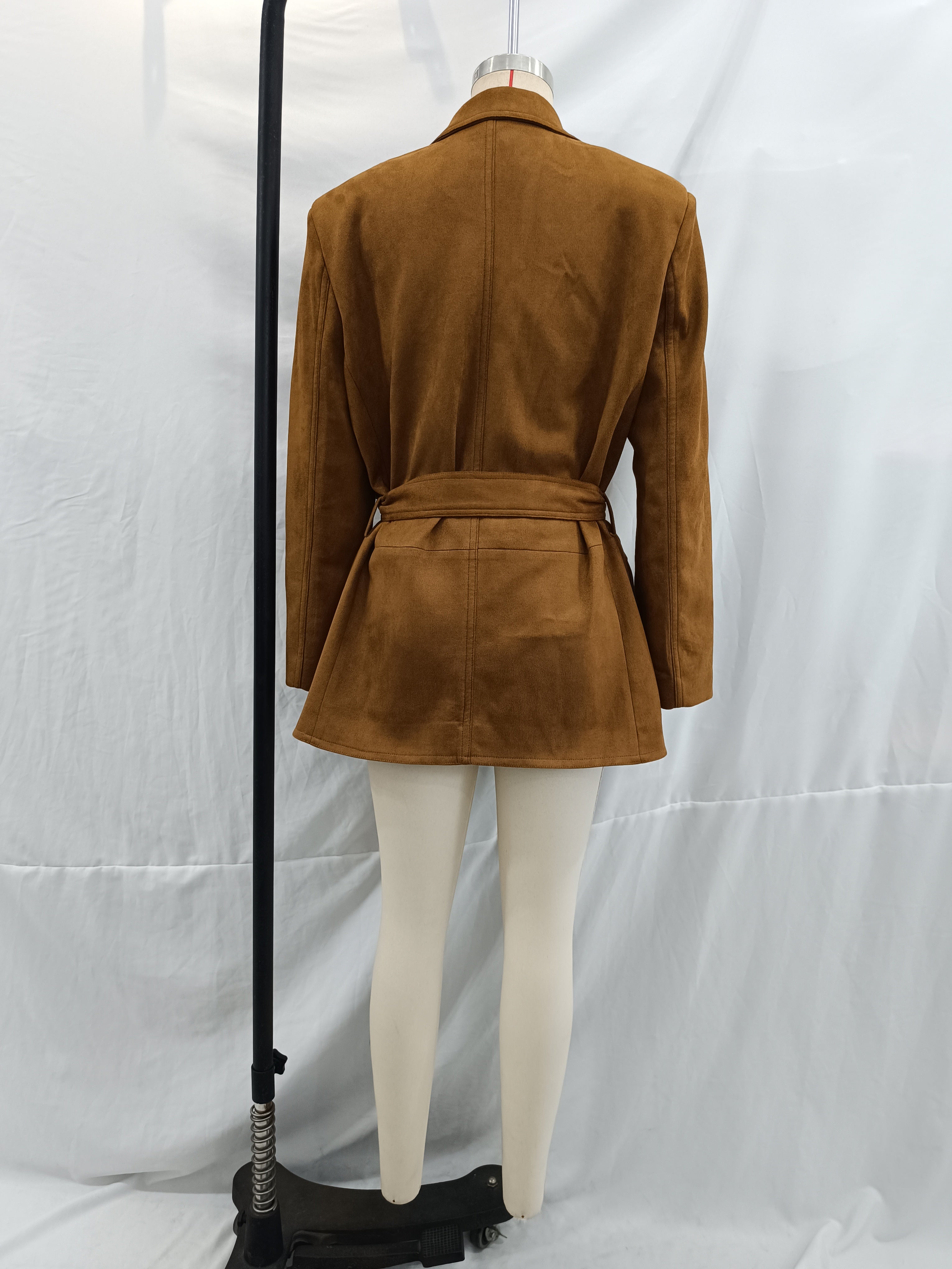 Elegant langry fashion brown suede blazer with lace-up and belt details