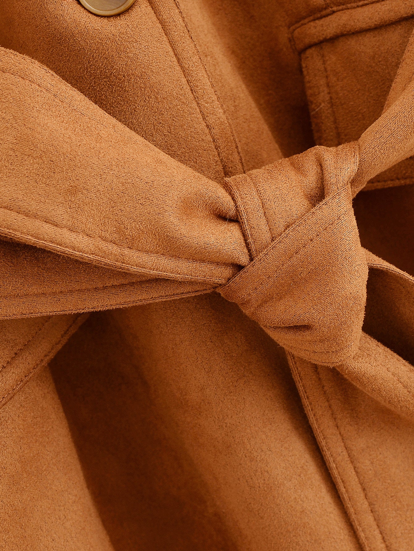 Elegant camel-colored suede blazer with bow tie closure in Langry fashion