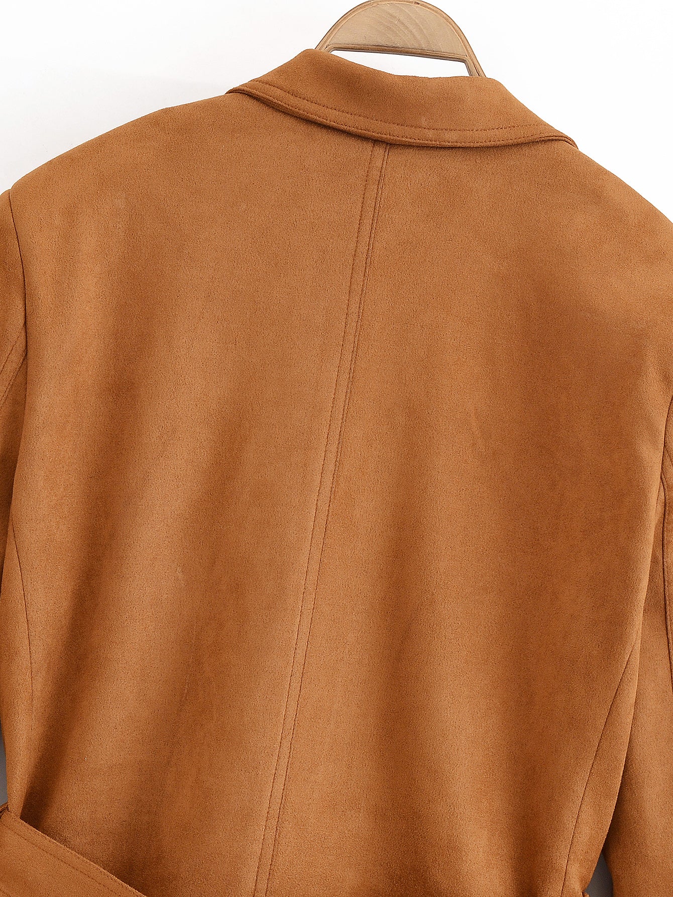 Elegant langry camel wool coat with double-breasted fashion blazer