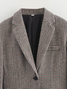 Langry fashion brown white houndstooth blazer black lining