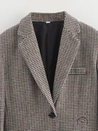 Langry fashion brown white houndstooth blazer with black lining
