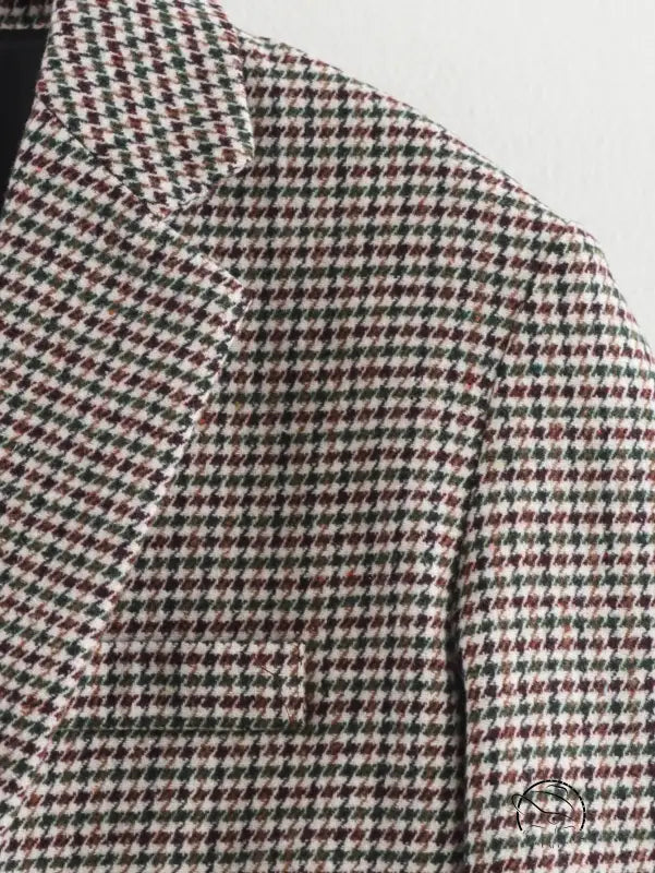 Langry green brown houndstooth wool blazer for winter retro fashion