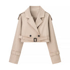 Beige cropped langry fashion trench coat with belt detail
