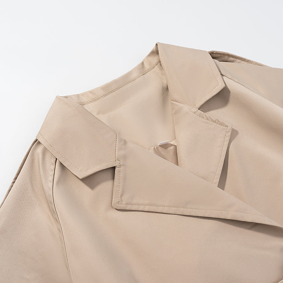 Beige double-breasted langry fashion trench coat with epaulettes