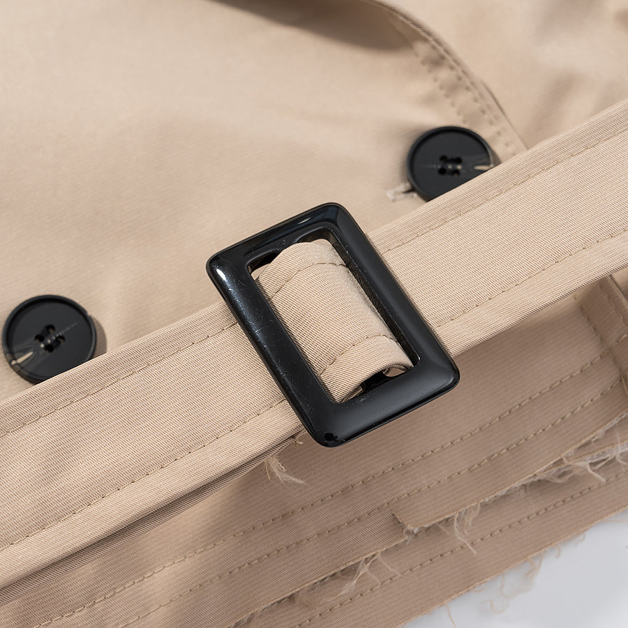 Casual beige long sleeve belt trench coat in langry fashion ملابس