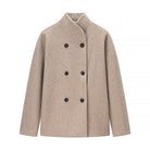 Langry fashion beige wool double-breasted coat with black buttons