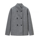Langry fashion gray wool double-breasted coat with black buttons