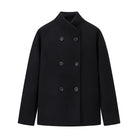 Langry black double-breasted wool coat with high collar and large buttons for winter fashion