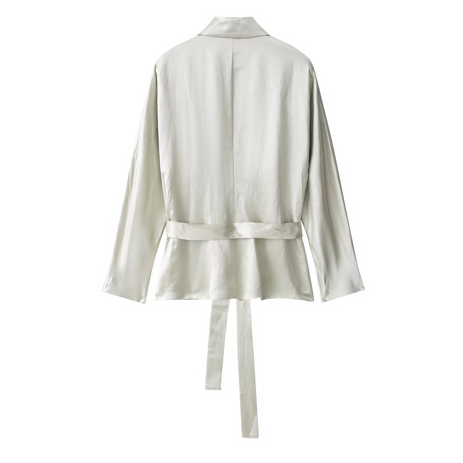 Elegant langry fashion cream silk blouse with tie waist and long sleeves