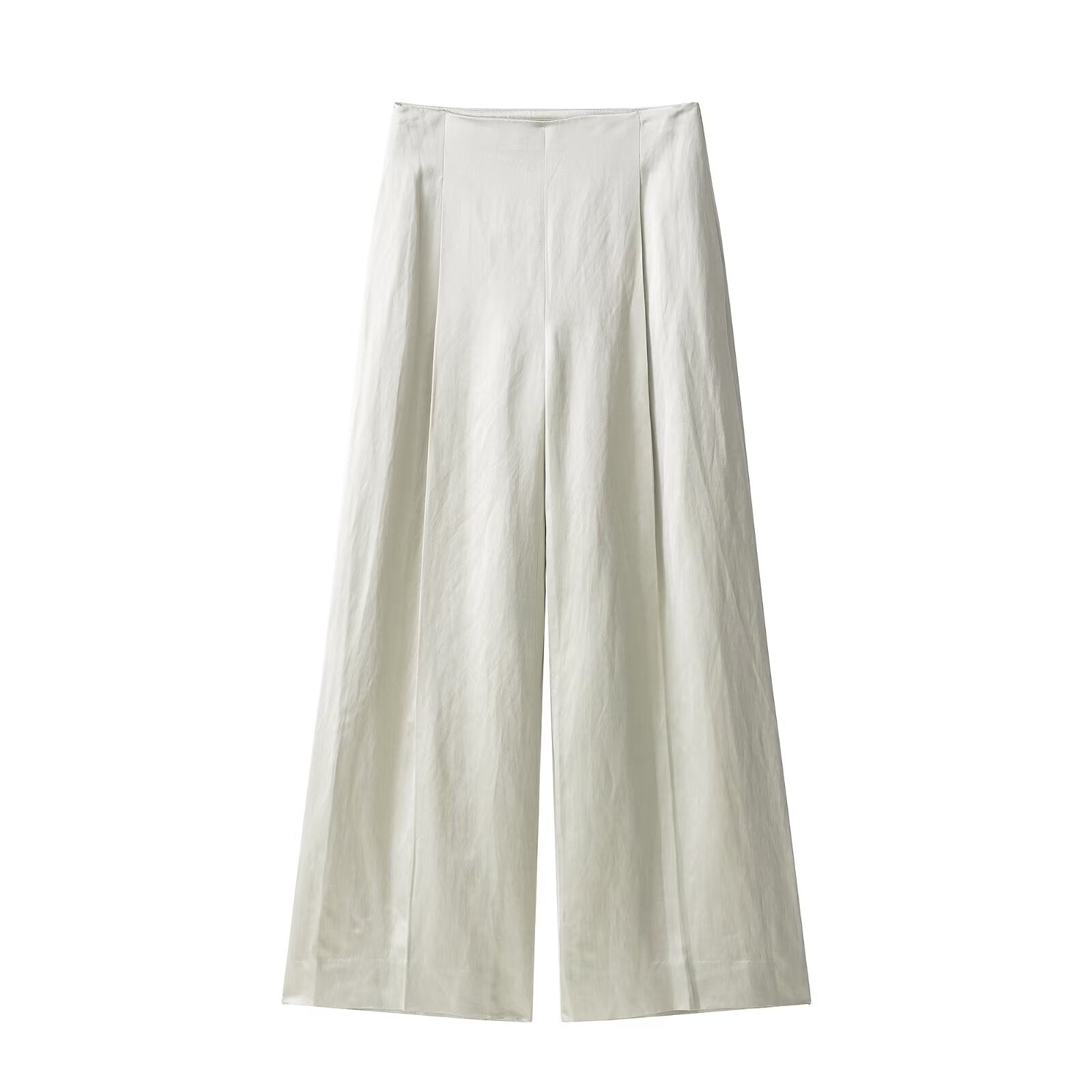 White pleated wide-leg linen pants in Langry fashion ملابس set