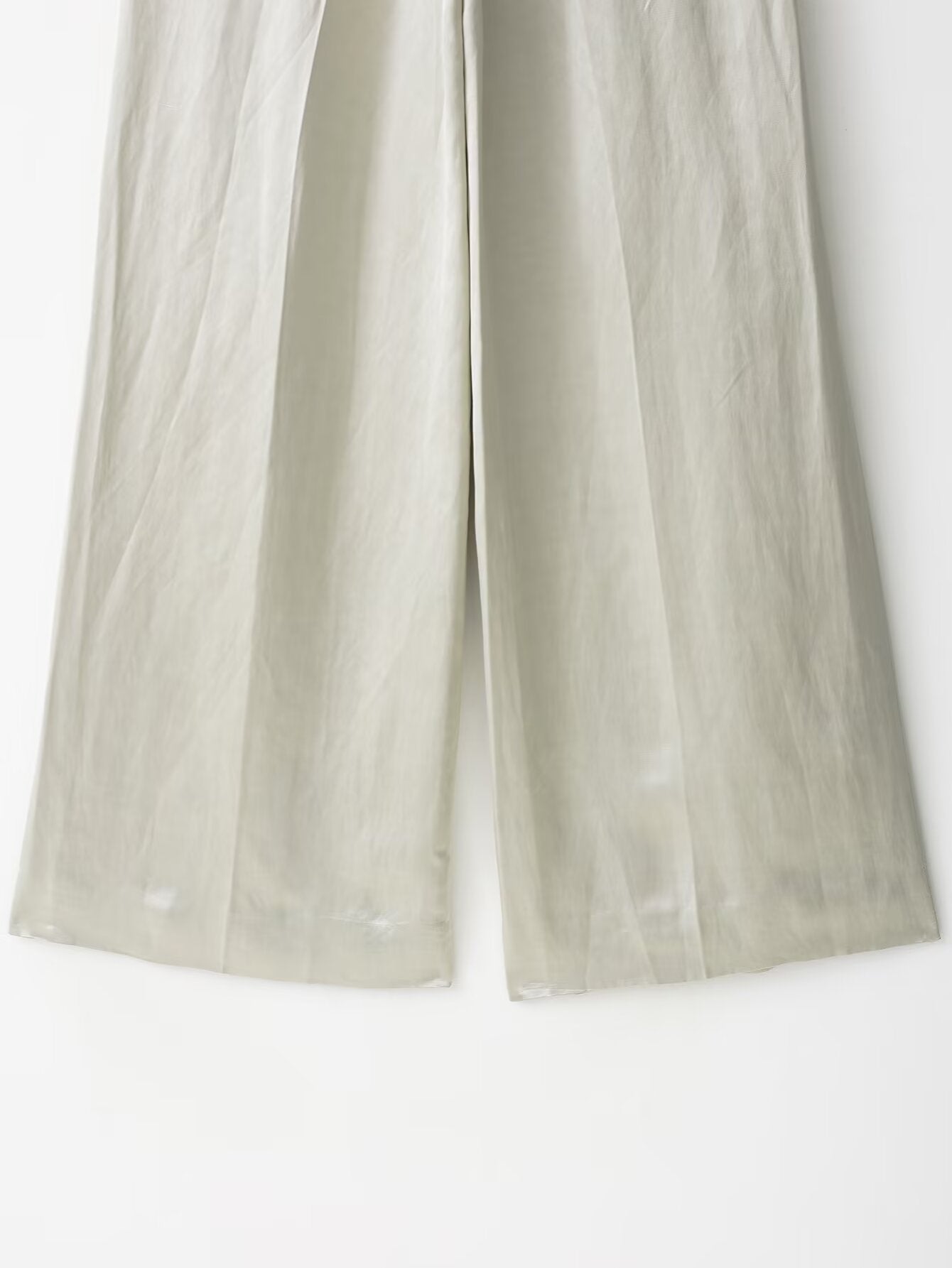 Light gray linen langry wide-leg fashion pants in elegant satin blazer set