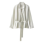 Cream-colored satin blouse with self-tie waistband in Langry fashion set