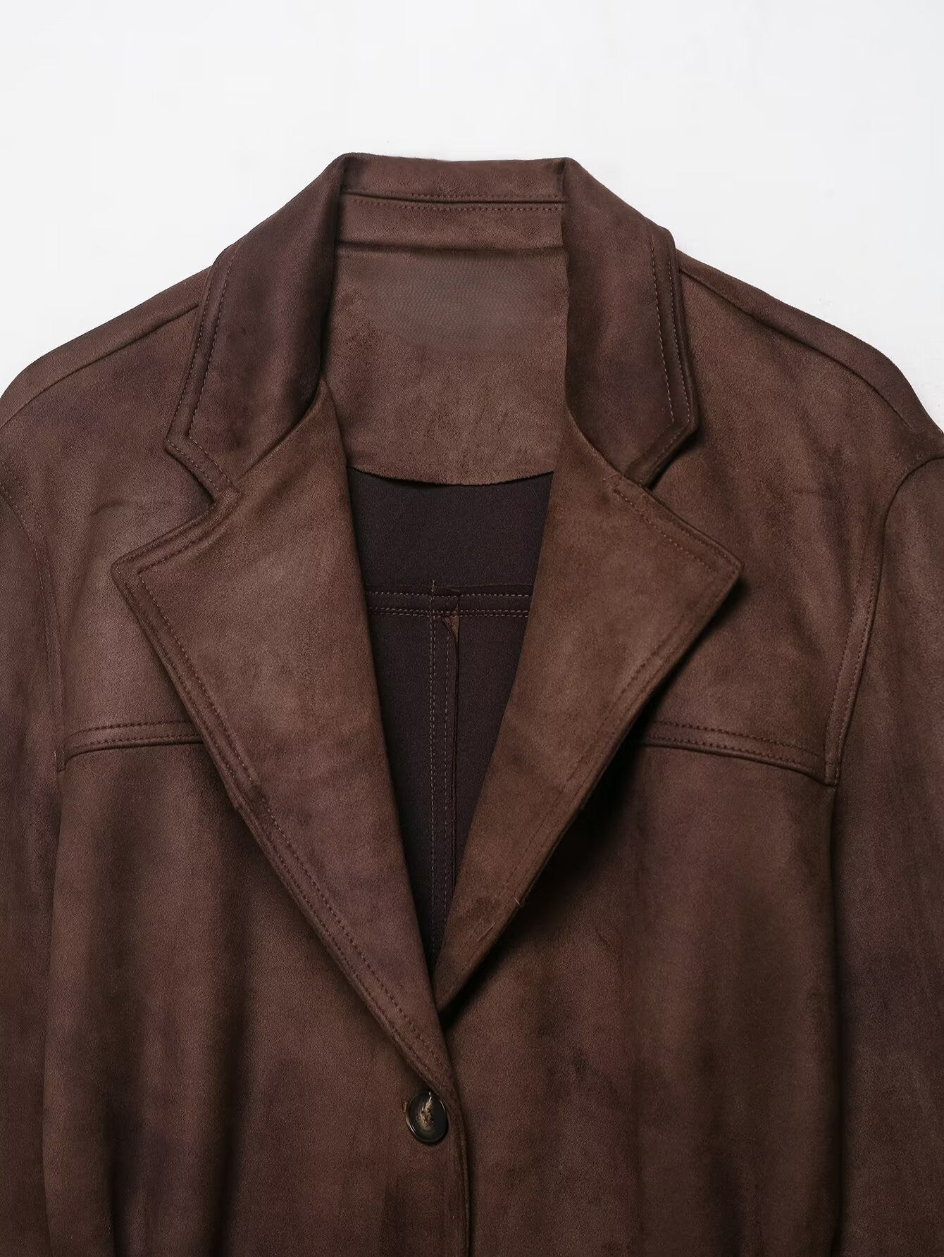 Langry fashion brown suede jacket with polo collar and belt