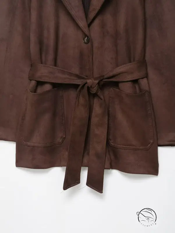 Langry fashion brown suede blazer with belt and pockets