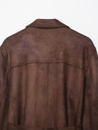 Langry fashion brown distressed leather jacket with polo collar and belt