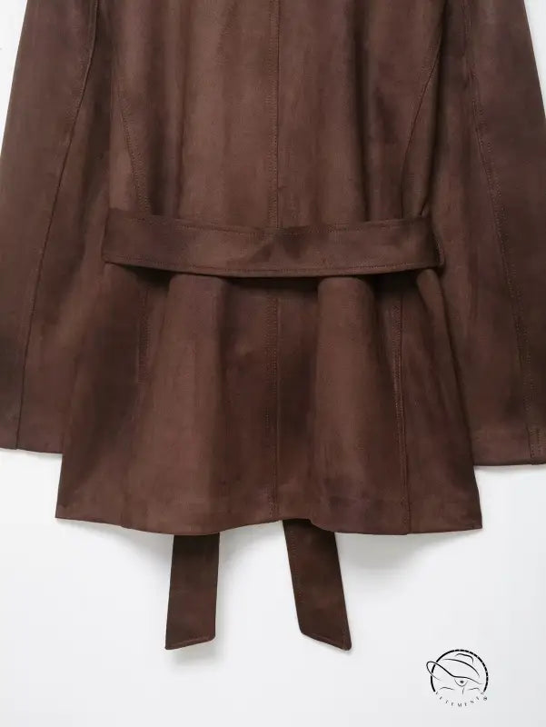 Brown suede effect langry fashion jacket coat with belt and pockets