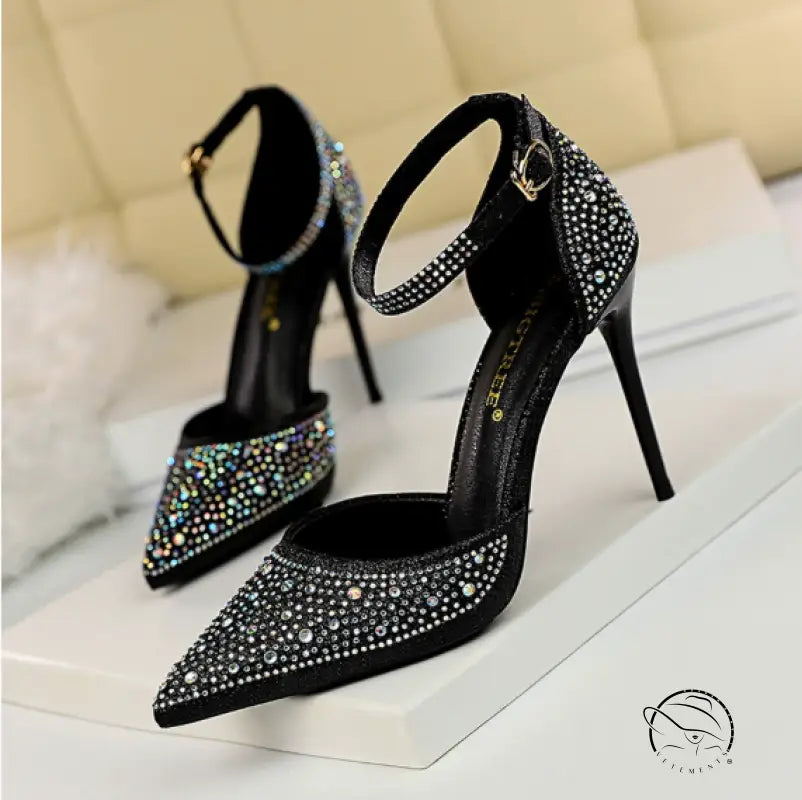 Sweet Stiletto Strap Shiny Rhinestone High Heel