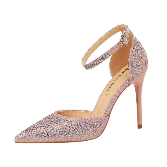 Sweet Stiletto Strap Shiny Rhinestone High Heel
