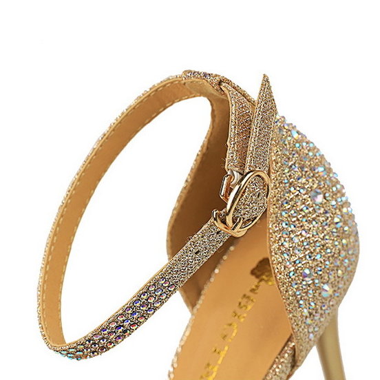 Sweet Stiletto Strap Shiny Rhinestone High Heel