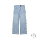 High waist wide leg jeans with spring autumn crochet floral embroidery