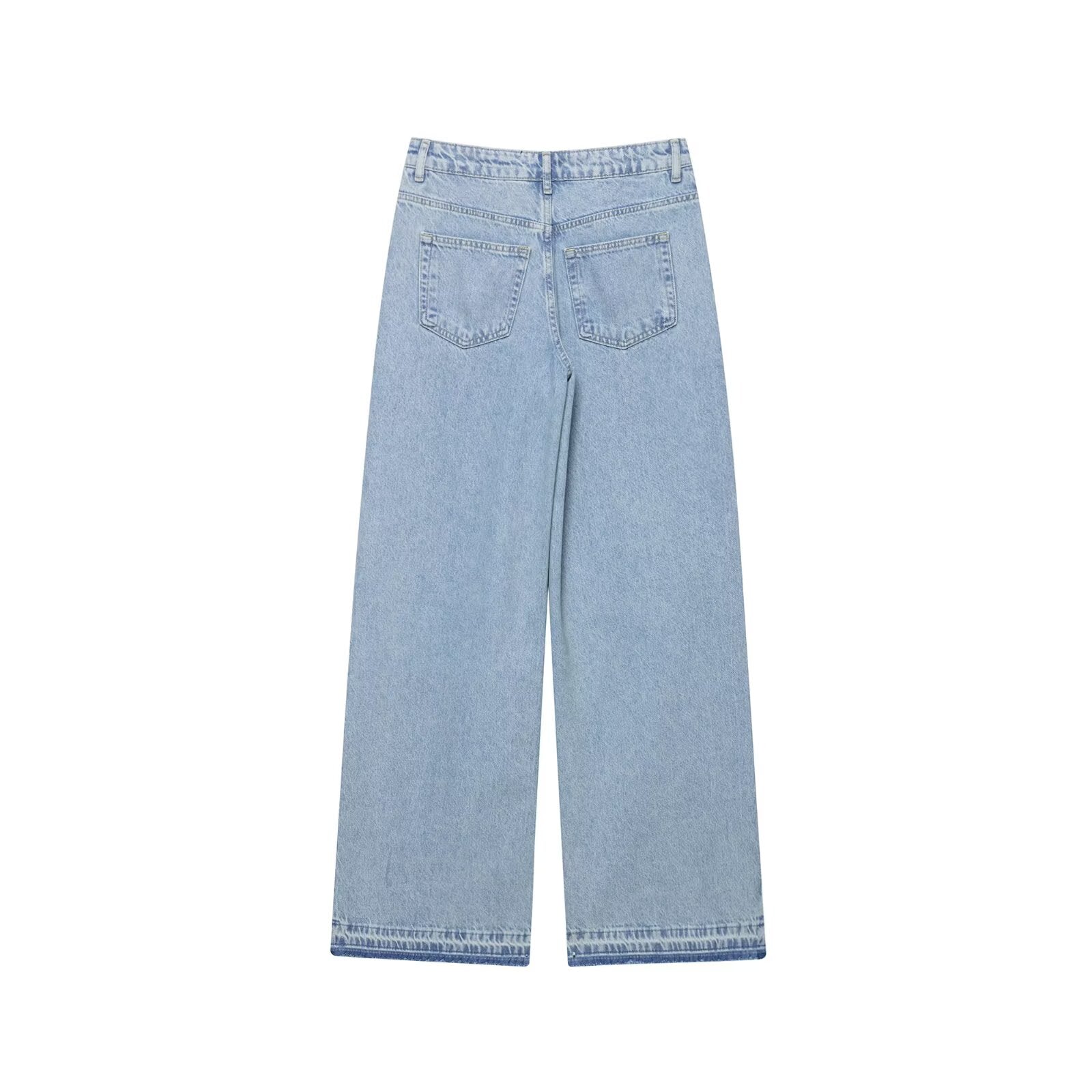 Light blue high-waist wide leg Langry fashion jeans with crochet stitching