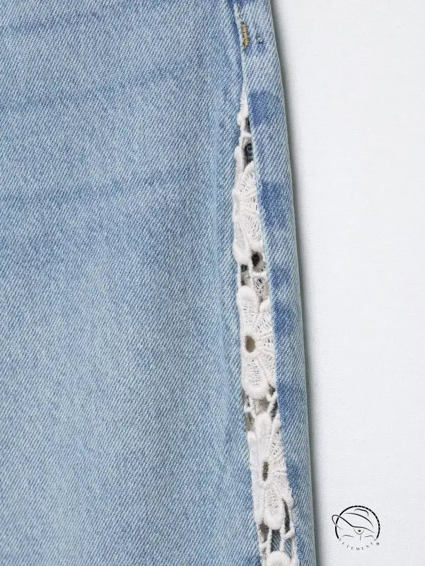 H&M high waist wide leg jeans with light blue denim and lace hem