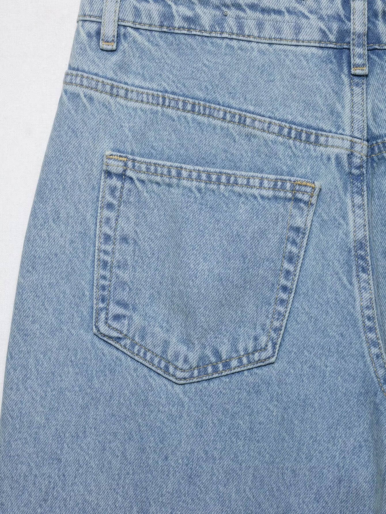 Light blue wide leg Langry fashion jeans with crochet stitching