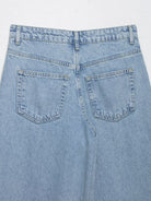 Light blue wide leg jeans with crochet stitching and high waist design