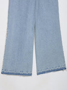 Light blue wide leg Langry fashion jeans with frayed hem and crochet stitching