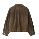 Brown retro leather bomber jacket with suede buttoned front and rolled cuffs