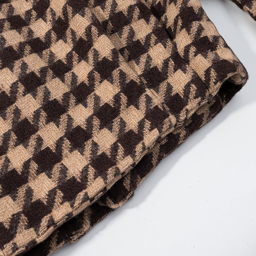 Langry fashion brown beige houndstooth wool scarf in stylish two-piece set