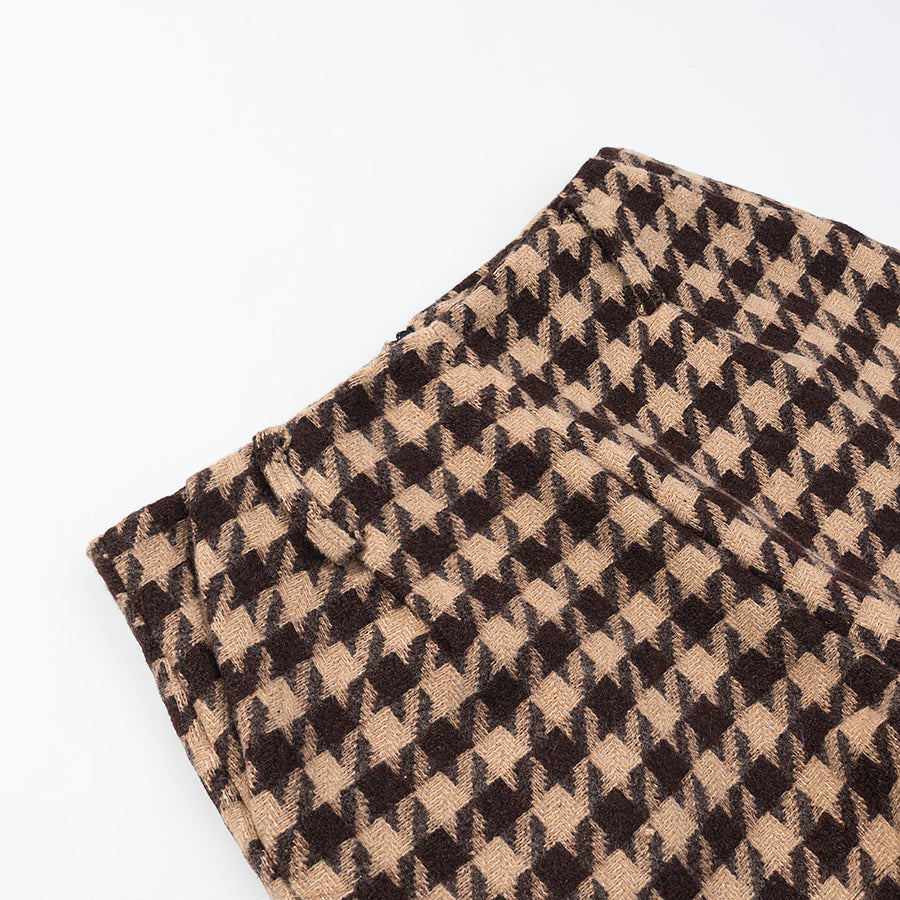 Langry fashion brown beige houndstooth wool scarf in stylish two-piece set