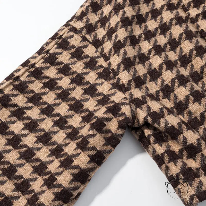 Brown beige houndstooth langry fashion leggings in stylish two-piece set