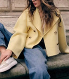 Gorgeous short woolen langry fashion coat in yellow double-breasted style