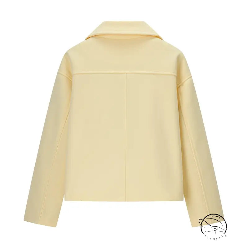 Gorgeous short woolen coat in yellow with classic collar and long sleeves, langry fashion ملابس