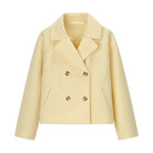 Langry gorgeous short woolen coat: yellow double-breasted fashion jacket with classic collar