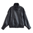 Langry faux leather jacket with retro pattern, high collar, button closure
