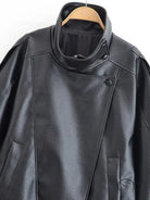 Retro faux leather jacket with high collar and button details