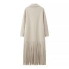 Beige langry fashion trench coat with fringe, double-breasted closure