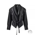 Fashionable faux leather jacket with lace-up details and tie waist
