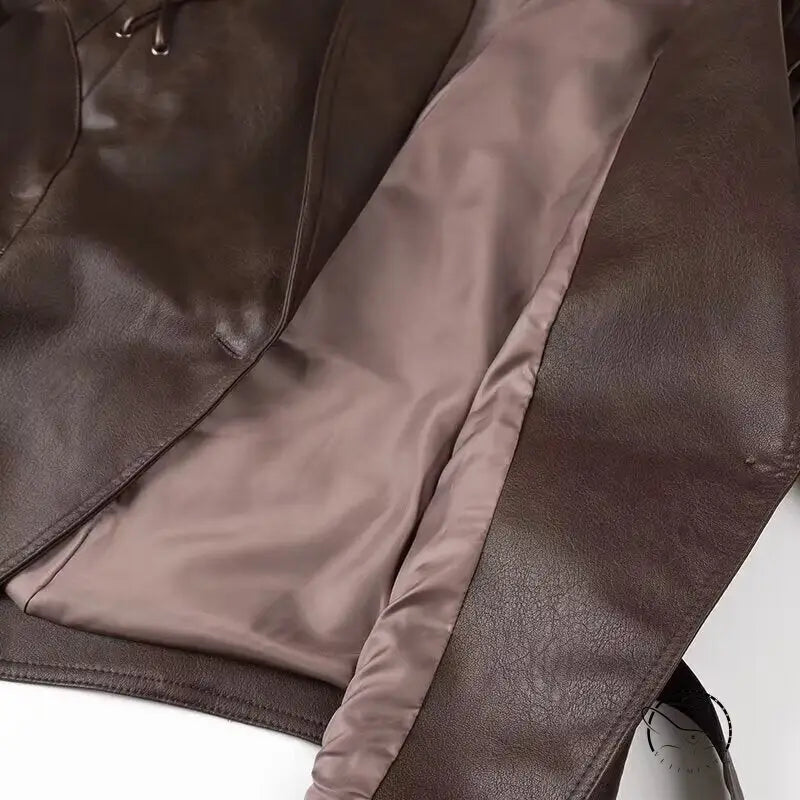 Fashionable faux leather jacket with satin lining and zipper detail