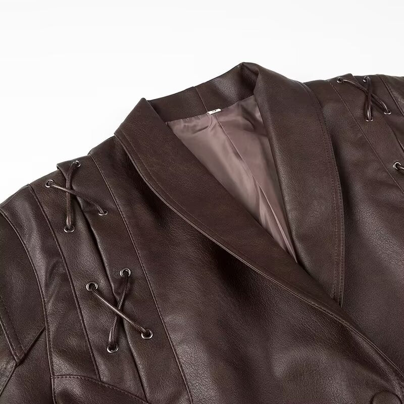 Langry faux leather jacket with lace-up front and classic collar