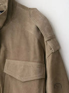 Elegant beige suede langry fashion coat with large pockets and buttons