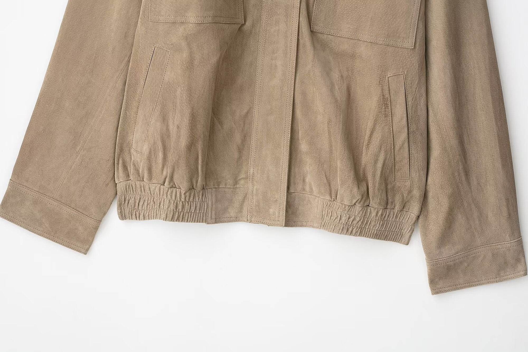 Elegant beige suede bomber jacket in Langry fashion ملابس