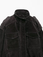 Elegant black suede Langry fashion coat with pockets and high collar