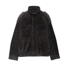 Elegant black suede jacket with patch pockets and high collar from Langry fashion